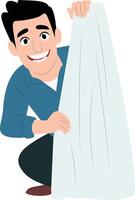 Man Unveiling Big Secret Cloth peeking, happy National Dentist Day vector