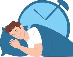 Man Sleeping Peacefully Alarm Clock, happy World Sleep Day vector