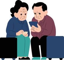 Frustrated elderly couple looking at smartphone using internet having problems with gadget, International Day of Older Persons vector