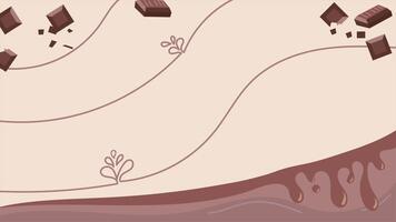 Animation of background of melted dark chocolate and chocolate chips, for chocolate day. Loop playback on 4K footage. Suitable for wallpapers, banners, etc. video
