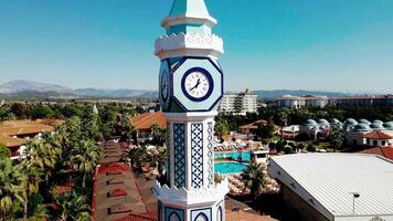 Intricate Clock Tower with Mosaic Patterns in Resort Area video