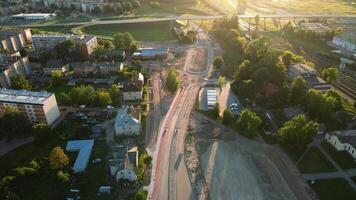 Aerial View of Urban Development with Highway Overpass and Construction video