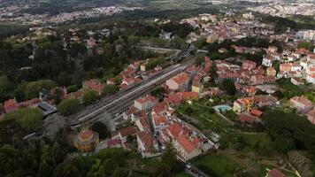 Aerial View of Sintra, Portugal with Red Tiled Roofs and Railway video