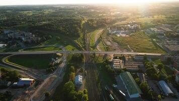 Aerial View of Railway Intersection at Sunset with Mixed Land Use video