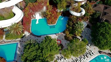 Aerial View of Water Park with Pools and Winding Water Slides video