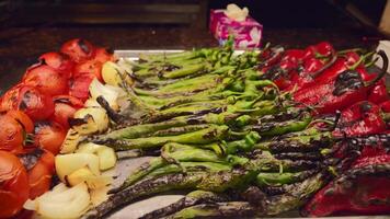 Grilled Vegetables on Metal Tray with Peppers and Tomatoes video