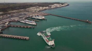 White Cliffs of Dover with Busy Port and Ferries in Foreground video