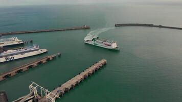 Port of Dover with Ferries and White Cliffs in the Background video