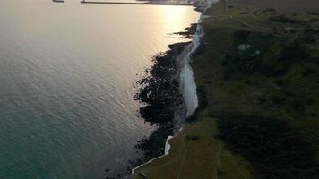 White Cliffs of Dover at Sunset with Dover Harbour in View video