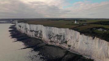 White Cliffs of Dover with Lighthouse and Overcast Sky video