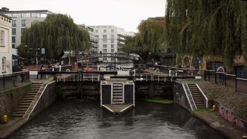 Camden Lock Canal with Bridge and Weeping Willows in London video