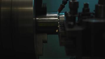 Close Up of Metalworking Lathe in Operation with Cylindrical Piece video