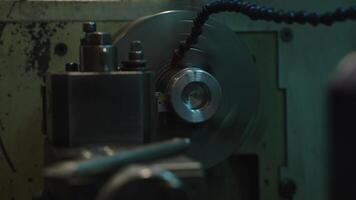 Close Up of Metalworking Lathe in Industrial Workshop Setting video