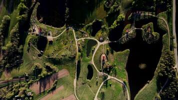 Aerial View of Irregular Ponds and Pathways in a Natural Setting video