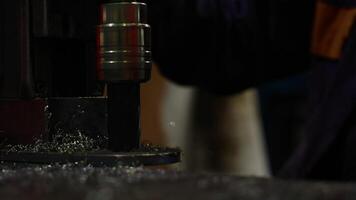 Close Up of Drill Press in Metalworking Process with Worker Involvement video