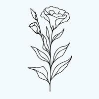 A line drawing of a flower with leaves vector