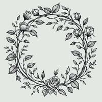 A wreath of roses and leaves in a circle drawing vector