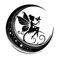 Silhouette of an enchanted fairy sitting on the moon vector