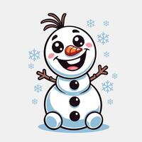 Kawaii Snowman With Snowflakes vector