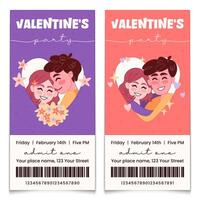 Valentines Party Tickets Set with Couples in Heart vector