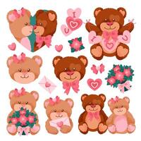 Valentines Day Teddy Bears Textured Characters Set vector