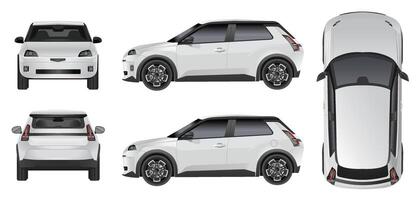 White car Side, front, back, top view. isolated designs on white background. All elements in the groups on separate layers. vector