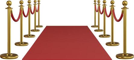 isolated red carpet front view. 3d realistic red carpet with golden barriers vector