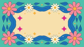 A colorful frame with flowers and stars on it vector