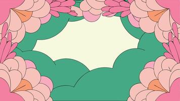 A pink and green floral frame with a space for text vector