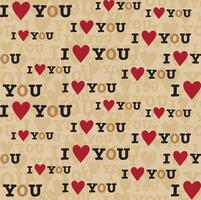 Seamless Valentine I Love You Text And Heart Pattern On Natural Background vector