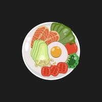 A plate with vegetables and eggs on it vector