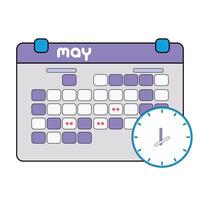 2d Calendar Icon With Watch clock vector