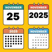 Calendar set icon on a yellow background with Twenty five november 2025 25 number text Reminder Date menegement concept line icon for Business and Advertising vector