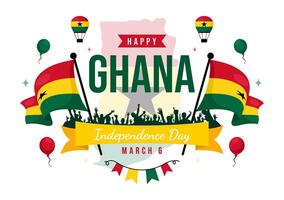 Illustration for Ghanas Independence Day with a Waving Flag and Flat Background vector