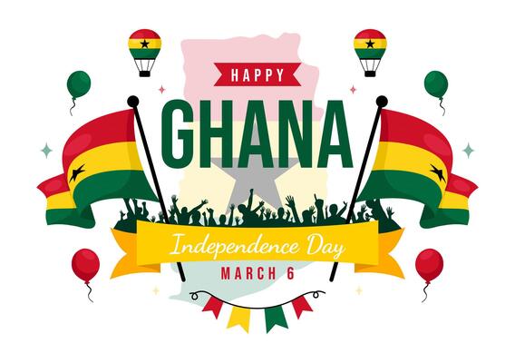 Illustration for Ghanas Independence Day with a Waving Flag and Flat Background