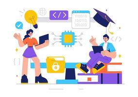 Supply Chain and Logistics Software Development Illustration with Informatics Coding vector