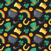 Hand-Drawn Seamless Pattern of Saint Patrick's Day Decorations in Flat Style vector