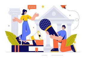 Public Speaking Class Illustration with Voice Training and Hand Gestures Practice vector