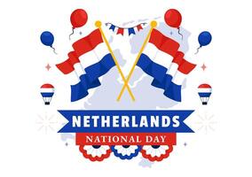 Happy Netherlands Independence Day with Flag and Clear Sky Background in Flat Cartoon Style vector