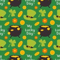 Irish-Themed Saint Patrick's Day Seamless Pattern with Hand-Drawn Elements vector