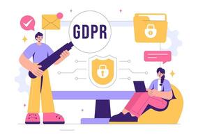 GDPR Illustration Featuring Cybersecurity Measures and Personal Data Privacy vector