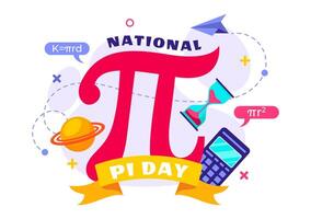 Holiday Pi Day Illustration with Sweet Pie, Math Constants, and Flat Cartoon Elements vector