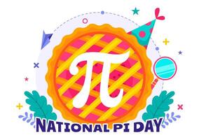 Art of Pi Day on 14 March with Greek Letters, Math Symbols, and Festive Pie in Flat Style vector
