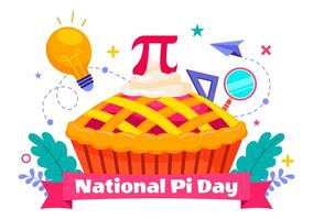 Cartoon Illustration for Pi Day featuring Sweet Pie, Math Formulas, and Greek Letters in Flat Style vector