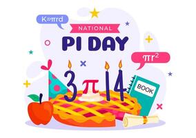 March 14 Pi Day Design with Holiday Pie, Greek Symbols, and Mathematical Elements vector