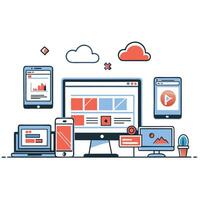 Conceptual Illustration of Web Devices Interconnected for Online Activities vector