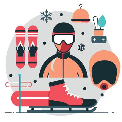 Active Winter Sports Illustrated with Dynamic Motion and Enthusiasm