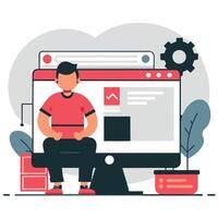 Modern Website Design Concept with Error Illustration and Light Bulb Idea vector
