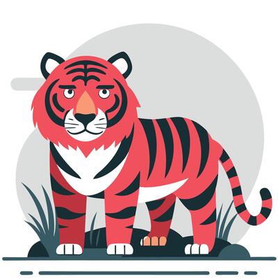 Illustrated Concept of a Mighty Tiger Roaring with Confidence