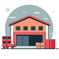 Illustrative Rendering of a Warehouse Exterior in a Serene Setting vector